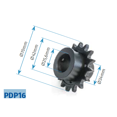 Pinion 16 dinti, pentru motoarele portilor sectionale - MOTORLINE PDP16