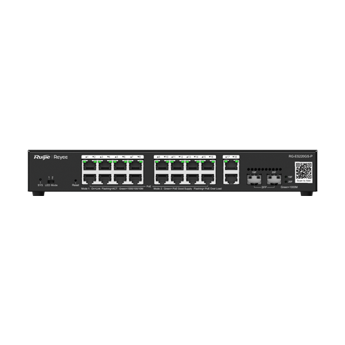 Switch 16 porturi PoE+, 2 porturi GE, 2 porturi SFP, Gigabit, Cloud Management - Ruijie RG-ES220GS-P