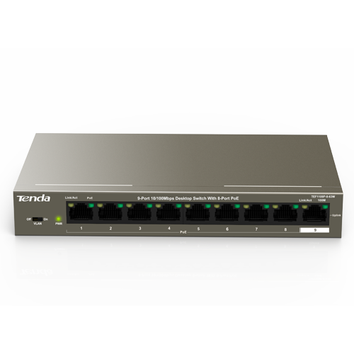 Switch 8 porturi PoE, 1 port uplink RJ45, 10/100Mbps - TENDA TND-TEF1109P-8-63W