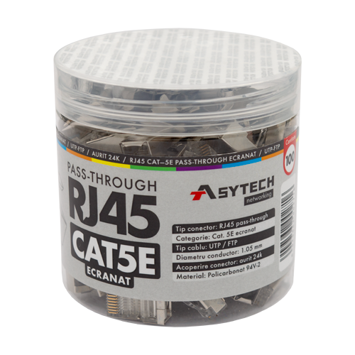 RJ45M-CAT5-EZ-JAR | ASYTECH Networking | Mufa RJ-45 FTP Cat.5e EZ Passthrough, ecranata (100 buc) RJ45M-CAT5-EZ-JAR Mufa RJ-45 FTP Cat.5e EZ Passthrough, ecranata (100 buc) RJ45M-CAT5-EZ-JAR