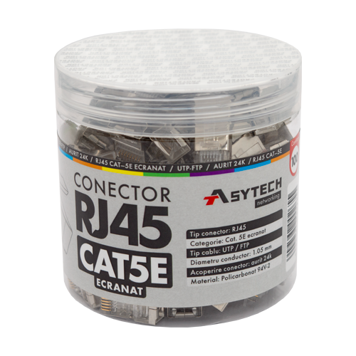 RJ45M-CAT5E-JAR | ASYTECH Networking | Mufa RJ-45 FTP Cat.5e, ecranata (100 buc) RJ45M-CAT5E-JAR Mufa RJ-45 FTP Cat.5e, ecranata (100 buc) RJ45M-CAT5E-JAR