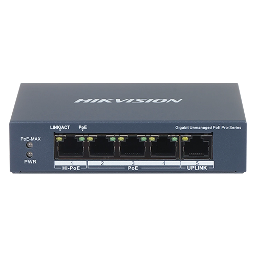 Switch 3 porturi PoE 1G, 1 port Hi-PoE 1G, 1 port RJ45 1G - HIKVISION DS-3E0505HP-E