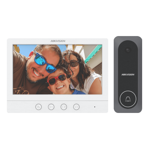 Kit videointerfon analogic, ecran 7, conectare 4 fire pentru 1 familie, IR - HIKVISION DS-KIS212