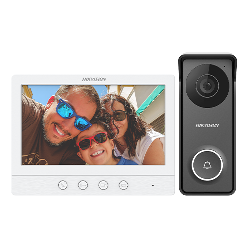 Kit videointerfon analogic, ecran 7, conectare 4 fire pentru 1 familie, IR, IK08 - HIKVISION DS-KIS213