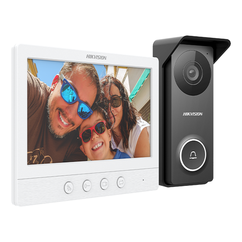 Kit videointerfon analogic, ecran 7, conectare 4 fire pentru 1 familie, IR, IK08 - HIKVISION DS-KIS213