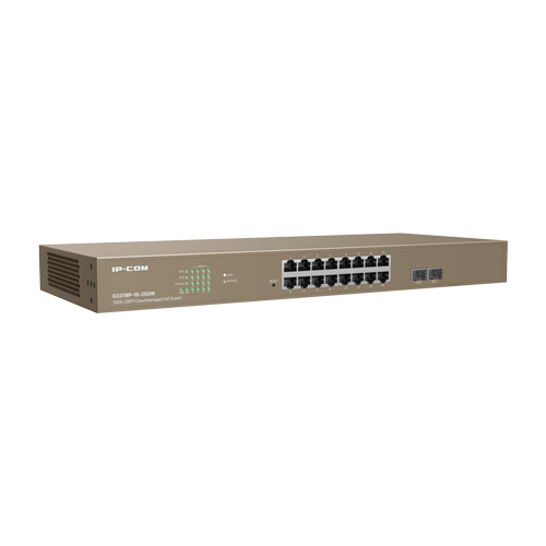 Switch 16 porturi PoE Gigabit, 2 porturi SFP Gigabit, Cloud Management - IP-COM G3318P-16-250W