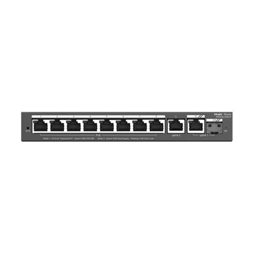 Switch 8 porturi PoE+, 2 porturi GE, 1 port SFP, Gigabit, Cloud Management - Ruijie RG-ES210GS-P