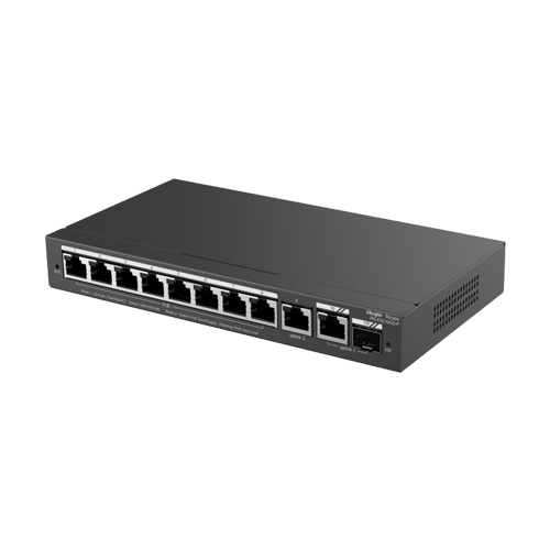 Switch 8 porturi PoE+, 2 porturi GE, 1 port SFP, Gigabit, Cloud Management - Ruijie RG-ES210GS-P