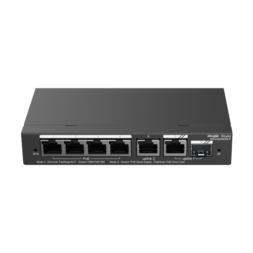 RG-ES206GS-P | Ruijie Networks | Switch 4 porturi PoE+, 2 porturi GE, 1 port SFP, Gigabit, Cloud Management - Ruijie RG-ES206GS-P Switch 4 porturi PoE+, 2 porturi GE, 1 port SFP, Gigabit, Cloud Management - Ruijie RG-ES206GS-P