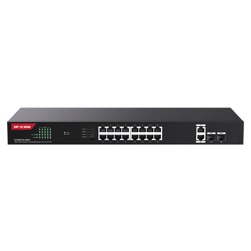 G1120P-16-250W | IP-COM | Switch 16 porturi Gigabit PoE, 2 x RJ45 Gigabit Uplink, 2 x SFP Gigabit, 1U - IP-COM G1120P-16-250W Switch 16 porturi Gigabit PoE, 2 x RJ45 Gigabit Uplink, 2 x SFP Gigabit, 1U - IP-COM G1120P-16-250W