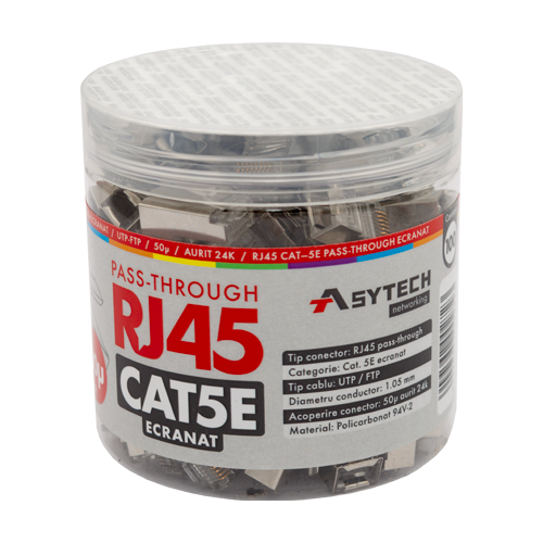 RJ45M-CAT5-EZ-50U-JAR | ASYTECH Networking | Mufa RJ-45 FTP Cat.5e EZ Passthrough, ecranata, 50µ (100 buc) RJ45M-CAT5-EZ-50U-JAR Mufa RJ-45 FTP Cat.5e EZ Passthrough, ecranata, 50µ (100 buc) RJ45M-CAT5-EZ-50U-JAR