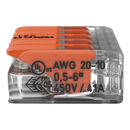 221-615 | WAGO | Conector derivatie 5 fire, max. 6 mm² (15 buc.) - WAGO 221-615 Conector derivatie 5 fire, max. 6 mm² (15 buc.) - WAGO 221-615