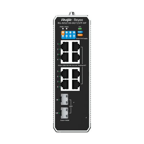 Switch industrial 7 x RJ45 1G PoE+, 1 x RJ45 1G PoE++, 2 x SFP, L2 Cloud Management - Ruijie RG-NIS2100-8GT2SFP-HP