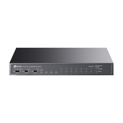TL-SL1311P | TP-LINK | Switch 8 x RJ45 10/100 Mbps PoE, 2 x RJ45 1G, 1 x SFP 1G, Buget PoE 65W, Unmanaged - TP-Link TL-SL1311P Switch 8 x RJ45 10/100 Mbps PoE, 2 x RJ45 1G, 1 x SFP 1G, Buget PoE 65W, Unmanaged - TP-Link TL-SL1311P