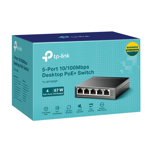 TL-SF1005P | TP-LINK | Switch 4 porturi RJ45 10/100 Mbps PoE, 1 port RJ45 10/100 Mbps, Buget PoE 67W, Unmanaged - TP-Link TL-SF1005P Switch 4 porturi RJ45 10/100 Mbps PoE, 1 port RJ45 10/100 Mbps, Buget PoE 67W, Unmanaged - TP-Link TL-SF1005P