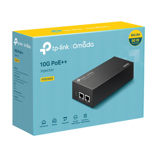POE380S | TP-LINK | Injector Hi-PoE, 2 x RJ45 10G, 90W - TP-Link Omada POE380S Injector Hi-PoE, 2 x RJ45 10G, 90W - TP-Link Omada POE380S
