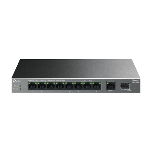 LS1210GP | TP-LINK | Switch LiteWave, 8 x RJ45 1G PoE, 1 x SFP 1G, 1 x RJ45 1G, Buget PoE 61W, Unmanaged - TP-Link LS1210GP Switch LiteWave, 8 x RJ45 1G PoE, 1 x SFP 1G, 1 x RJ45 1G, Buget PoE 61W, Unmanaged - TP-Link LS1210GP