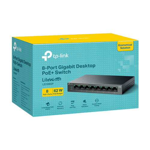 LS108GP | TP-LINK | Switch LiteWave, 8 x RJ45 Gigabit PoE, Buget PoE 62W, Unmanaged - TP-Link LS108GP Switch LiteWave, 8 x RJ45 Gigabit PoE, Buget PoE 62W, Unmanaged - TP-Link LS108GP