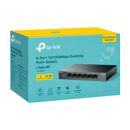 LS106LP | TP-LINK | Switch LiteWave, 4 x RJ45 10/100 Mbps PoE, 2 x RJ45 10/100 Mbps, Buget PoE 41W, Unmanaged - TP-Link LS106LP Switch LiteWave, 4 x RJ45 10/100 Mbps PoE, 2 x RJ45 10/100 Mbps, Buget PoE 41W, Unmanaged - TP-Link LS106LP