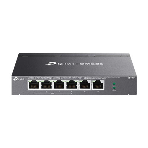 DS106P | TP-LINK | Switch 4 x RJ45 10/100 Mbps PoE, 2 x RJ45 10/100 Mbps, Buget PoE 67W, Unanaged - TP-Link Omada DS106P Switch 4 x RJ45 10/100 Mbps PoE, 2 x RJ45 10/100 Mbps, Buget PoE 67W, Unanaged - TP-Link Omada DS106P