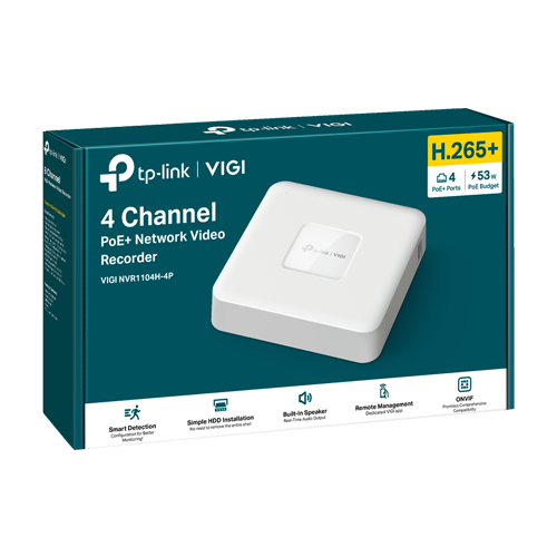 VIGINVR1104H-4P | TP-LINK | NVR 4K, 4 canale max. 8MP, 4 porturi PoE, Audio IN/OUT, Speaker, 1 x SATA - TP-Link VIGI VIGINVR1104H-4P NVR 4K, 4 canale max. 8MP, 4 porturi PoE, Audio IN/OUT, Speaker, 1 x SATA - TP-Link VIGI VIGINVR1104H-4P