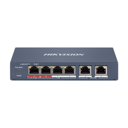 DS-3E1106HP-EI | HIKVISION | Switch 4 x RJ45 100 Mbps PoE at/af/bt, 2 x RJ45 100 Mbps Uplink, Management - HIKVISION DS-3E1106HP-EI Switch 4 x RJ45 100 Mbps PoE at/af/bt, 2 x RJ45 100 Mbps Uplink, Management - HIKVISION DS-3E1106HP-EI