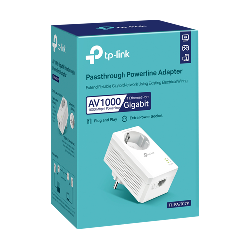 TL-PA7017P | TP-LINK | Powerline AV1000, Passthrough, 1 x RJ45 Gigabit - TP-Link TL-PA7017P Powerline AV1000, Passthrough, 1 x RJ45 Gigabit - TP-Link TL-PA7017P