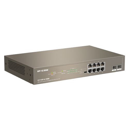 G1110P-8-150W | IP-COM | Switch 8 porturi PoE+ Gigabit, 2 porturi SFP Gigabit, 130W, 1U - IP-COM G1110P-8-150W Switch 8 porturi PoE+ Gigabit, 2 porturi SFP Gigabit, 130W, 1U - IP-COM G1110P-8-150W