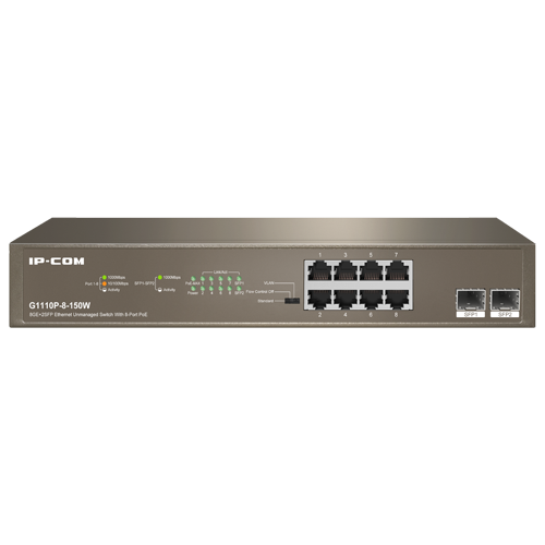 G1110P-8-150W | IP-COM | Switch 8 porturi PoE+ Gigabit, 2 porturi SFP Gigabit, 130W, 1U - IP-COM G1110P-8-150W Switch 8 porturi PoE+ Gigabit, 2 porturi SFP Gigabit, 130W, 1U - IP-COM G1110P-8-150W