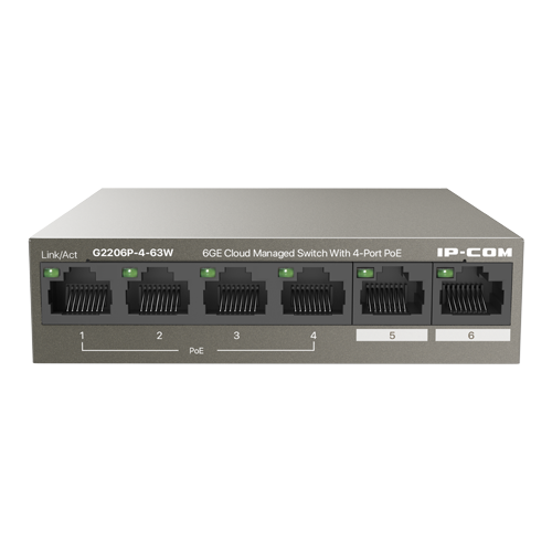 G2206P-4-63W | IP-COM | Switch 4 porturi Gigabit PoE+, 2 porturi RJ45 Gigabit, 58W, Management - IP-COM G2206P-4-63W Switch 4 porturi Gigabit PoE+, 2 porturi RJ45 Gigabit, 58W, Management - IP-COM G2206P-4-63W