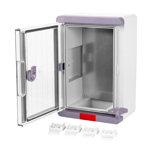 Cutie distributie IP67 din ABS gri, usa transparenta, placa metalica, 200x300x130 mm PS203013 – Plastim PS203013