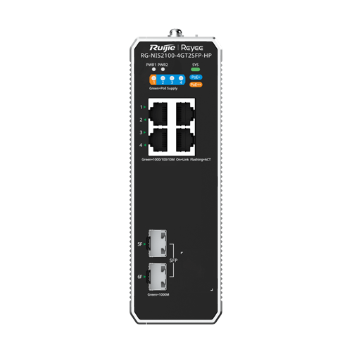 RG-NIS2100-4GT2SFP-HP | Ruijie Networks | Switch industrial 3 x RJ45 1G PoE+, 1 x RJ45 1G PoE++, 2 x SFP, L2 Cloud Management - Ruijie RG-NIS2100-4GT2SFP-HP Switch industrial 3 x RJ45 1G PoE+, 1 x RJ45 1G PoE++, 2 x SFP, L2 Cloud Management - Ruijie RG-NIS2100-4GT2SFP-HP
