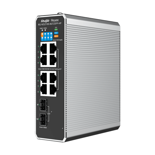 RG-NIS2100-8GT2SFP-HP | Ruijie Networks | Switch industrial 7 x RJ45 1G PoE+, 1 x RJ45 1G PoE++, 2 x SFP, L2 Cloud Management - Ruijie RG-NIS2100-8GT2SFP-HP Switch industrial 7 x RJ45 1G PoE+, 1 x RJ45 1G PoE++, 2 x SFP, L2 Cloud Management - Ruijie RG-NIS2100-8GT2SFP-HP