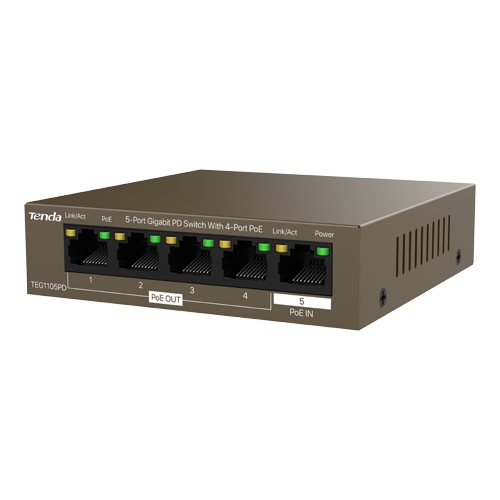 TENDA TND-TEG1105PD – Switch 4 porturi PoE OUT, 1 port PoE IN, Gigabit - TENDA TND-TEG1105PD Switch 4 porturi PoE OUT, 1 port PoE IN, Gigabit - TENDA TND-TEG1105PD – TENDA TND-TEG1105PD