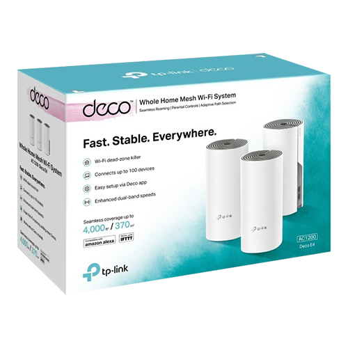 DecoE4(3-pack) | TP-LINK | Sistem mesh Wi-Fi TP-LINK Deco E4 AC1200 (pachet de 3), Dual Band DecoE4(3-pack) Sistem mesh Wi-Fi TP-LINK Deco E4 AC1200 (pachet de 3), Dual Band DecoE4(3-pack)