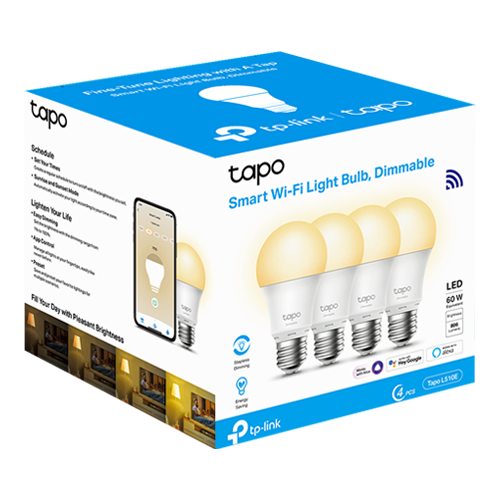 TP-LINK TapoL510E(4-pack) – Set 4 becuri smart Wi-Fi, lumina calda 2700K ajustabila, 806 lm, E27 - TP-Link Tapo TapoL510E(4-pack) Set 4 becuri smart Wi-Fi, lumina calda 2700K ajustabila, 806 lm, E27 - TP-Link Tapo TapoL510E(4-pack) – TP-LINK TapoL510E(4-pack)