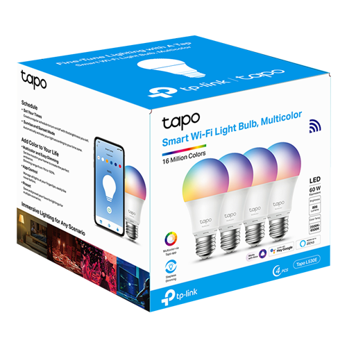 TP-LINK TapoL530E(4-pack) – Set 4 becuri smart Wi-Fi, RGB, intensitate ajustabila, 2700-6500K, 806 lm, E27 - TP-Link Tapo TapoL530E(4-pack) Set 4 becuri smart Wi-Fi, RGB, intensitate ajustabila, 2700-6500K, 806 lm, E27 - TP-Link Tapo TapoL530E(4-pack) – TP-LINK TapoL530E(4-pack)