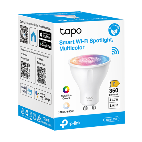 TapoL630 | TP-LINK | Bec LED smart Wi-Fi, RGB, 2200-6500K, intensitate ajustabila, 350 lm, GU10 - TP-Link Tapo TapoL630 Bec LED smart Wi-Fi, RGB, 2200-6500K, intensitate ajustabila, 350 lm, GU10 - TP-Link Tapo TapoL630
