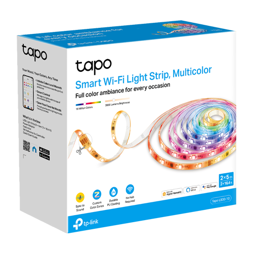 Set 2 benzi LED RGBW smart, 2 x 5 metri, Wi-Fi, control de la distanta - TP-LINK Tapo TapoL930-10 – TP-LINK TapoL930-10