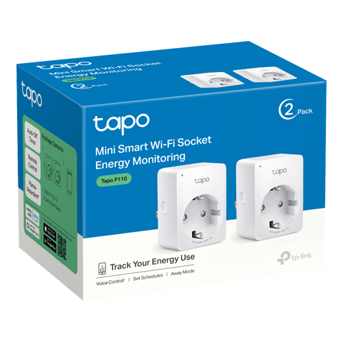 Pachet 2 prize smart, 16A, Wi-Fi, control vocal, monitorizare consum - TP-Link Tapo TapoP110(2-pack) – TP-LINK TapoP110(2-pack)