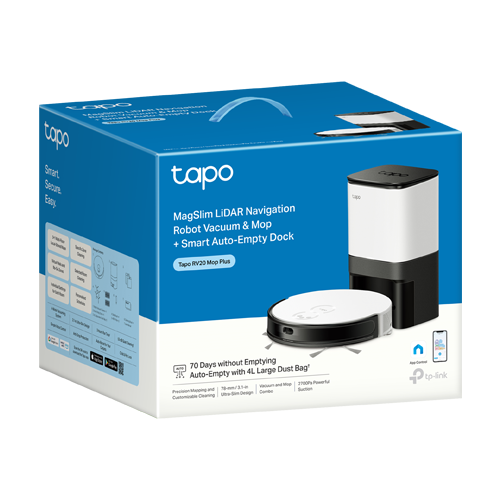 Aspirator robot RV20 Mop Plus, Spalare umeda, Golire automata, 2700Pa, MagSlim & Gyro - TP-Link Tapo TapoRV20MopPlus