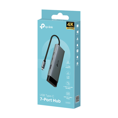 Hub USB-C 7-in-1, Power Delivery 100W, HDMI, Cititor carduri, Transfer date - TP-Link UH7020C – TP-LINK UH7020C
