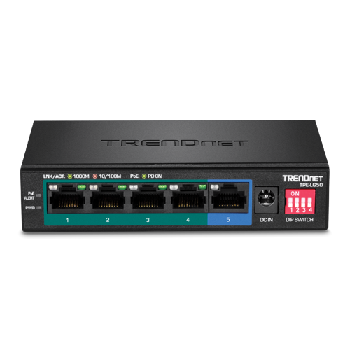 Switch 4 porturi Gigabit Long Range 200m PoE+, 1 port Gigabit - TRENDnet TPE-LG50