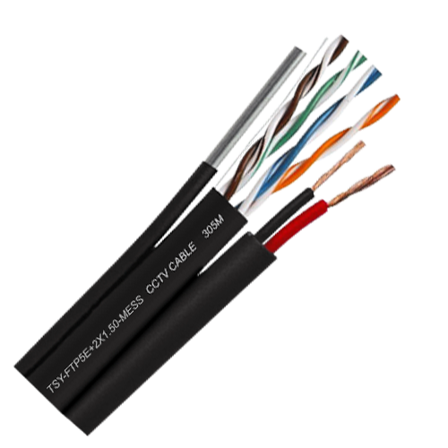 Cablu FTP autoportant cu alimentare 2x1.5, cat 5E, CUPRU 100%, 305m, negru TSY-FTP5E+2x1.50-MESS – TSY Cable TSY-FTP5E+2x1.50-MESS