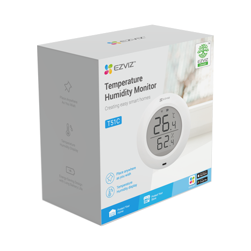 Senzor de temperatura si umiditate Smart Home EZVIZ, afisaj 1.8 inch, comunicare Wireless ZigBee CS-T51C – EZVIZ CS-T51C
