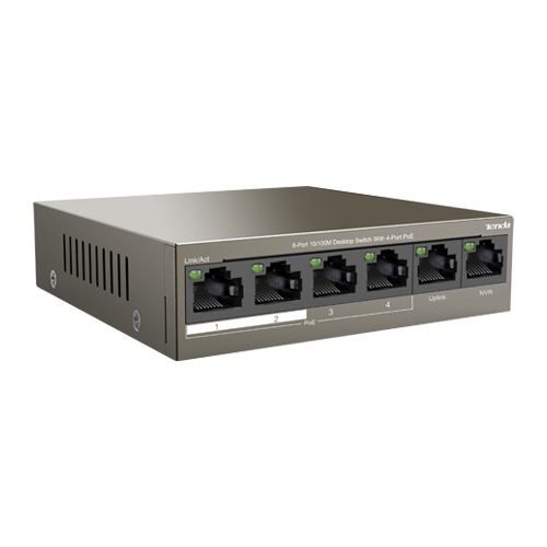 Switch 4 porturi PoE, 2 porturi uplink RJ45 10/100Mbps - TENDA TND-TEF1106P-4-63W – TENDA TND-TEF1106P-4-63W