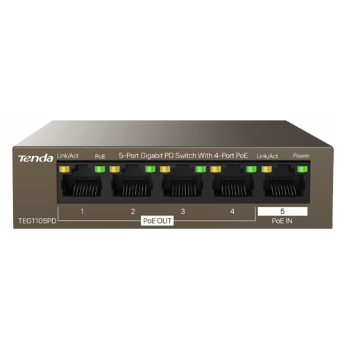 Switch 4 porturi PoE OUT, 1 port PoE IN, Gigabit - TENDA TND-TEG1105PD – TENDA TND-TEG1105PD