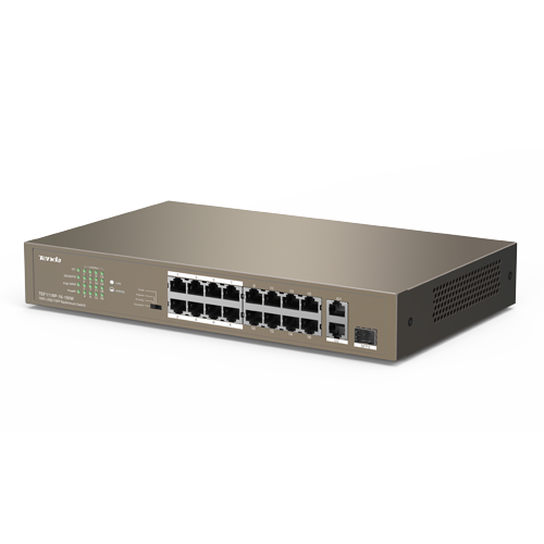 Switch 16 porturi PoE 10/100 Mbps, 2 port RJ45 Gigabit, 1 port SFP Gigabit - TENDA TND-TEF1118P-16-150W-V30 – TENDA TND-TEF1118P-16-150W-V30