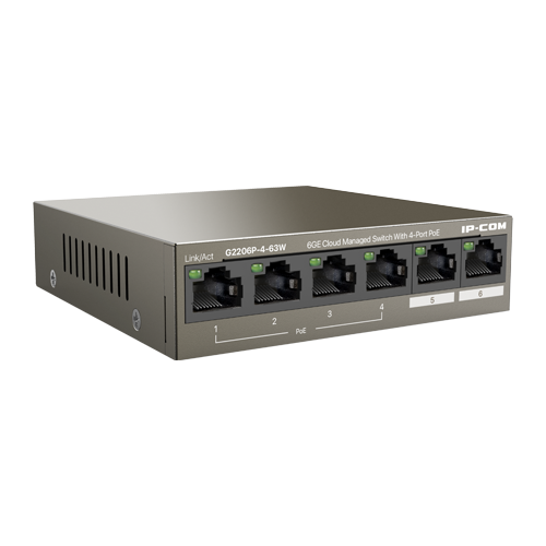 Switch 4 porturi Gigabit PoE+, 2 porturi RJ45 Gigabit, 58W, Management - IP-COM G2206P-4-63W – IP-COM G2206P-4-63W