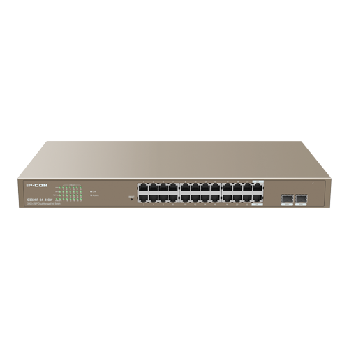 Switch 24 porturi PoE+ Gigabit, 2 porturi SFP Gigabit, Management, 370W, 1U - IP-COM G3326P-24-410W – IP-COM G3326P-24-410W